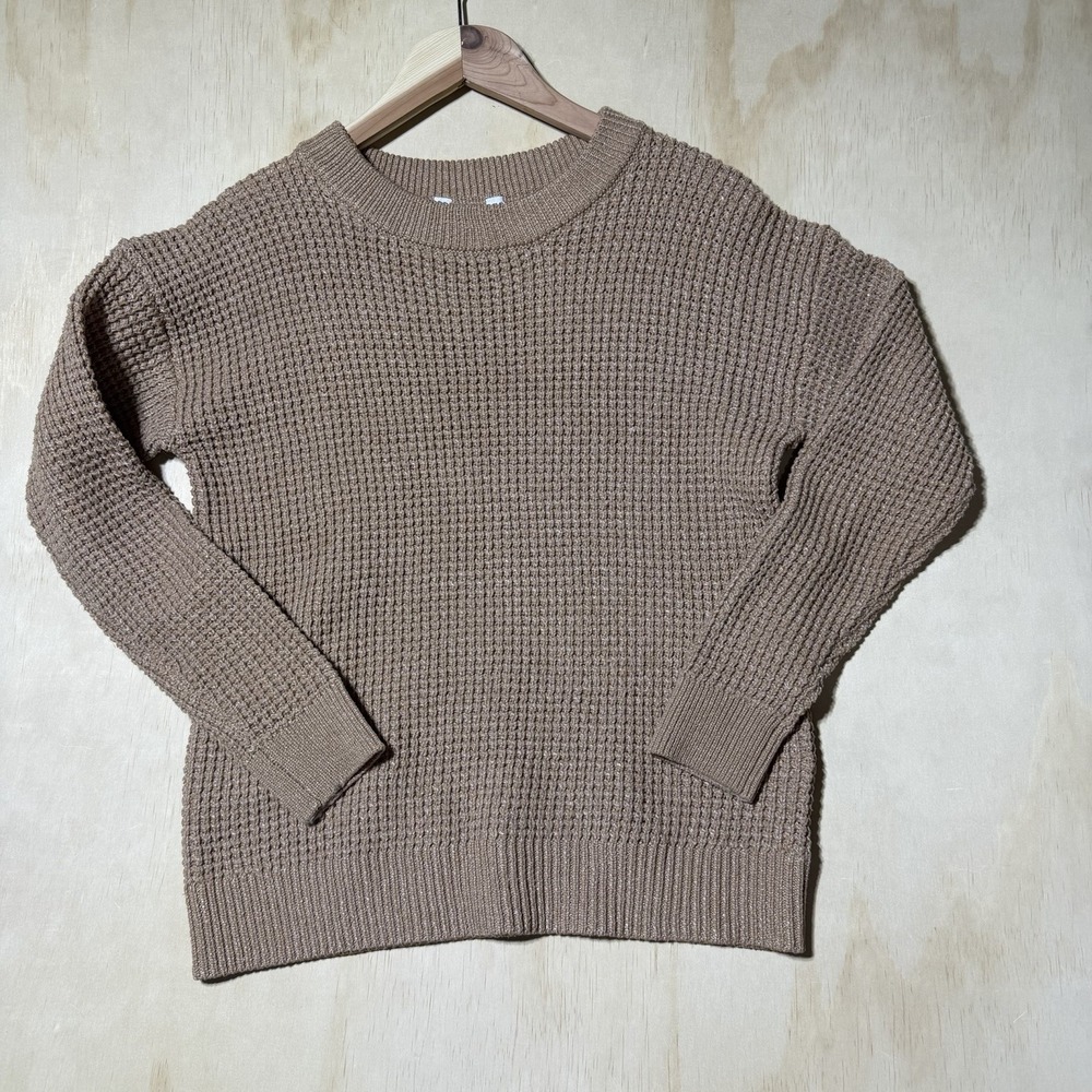 Time and Tru Womens M 8-10 Brown Waffle Knit Crewneck Pullover Sweater Cozy